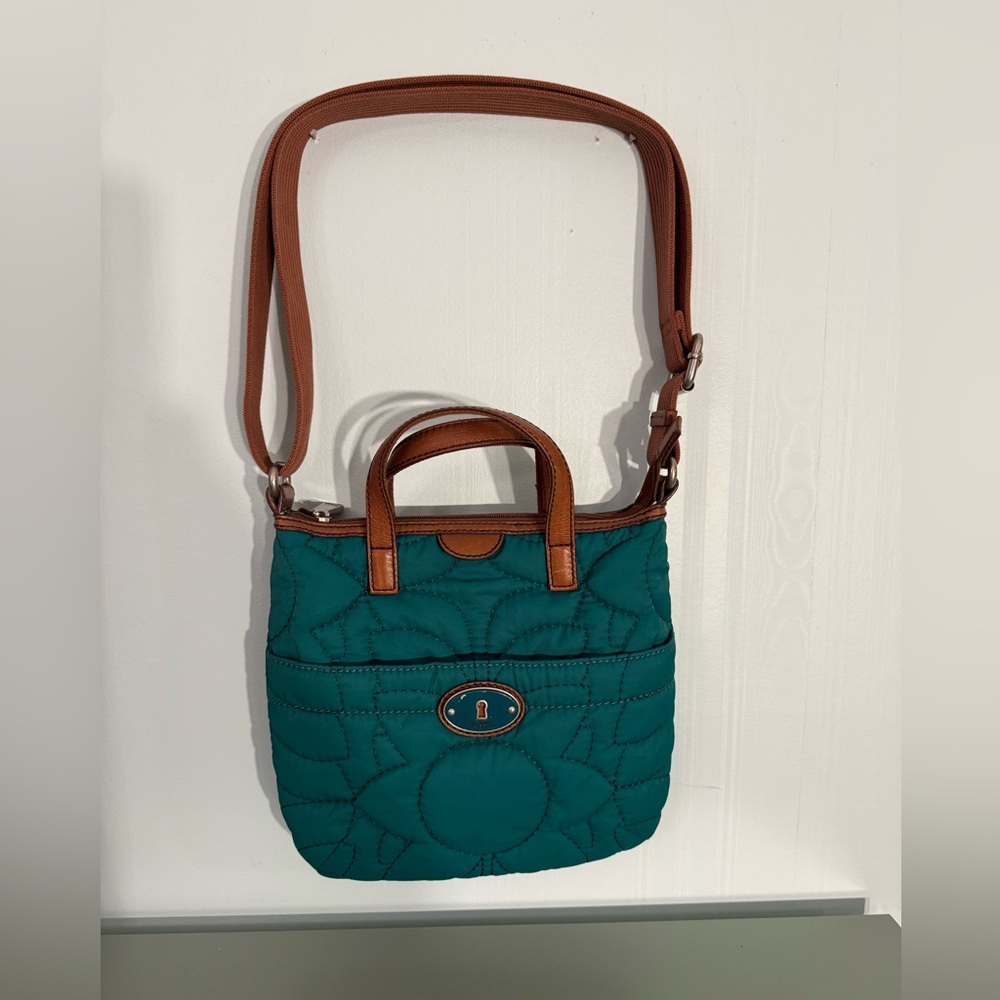 Fossil Green and Brown Crossbody Bag with Adjustable Strap